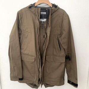 Tavik Mens Hooded Utility Jacket Green Full Zip Cargo Pockets Adjustable‎ Cuffs